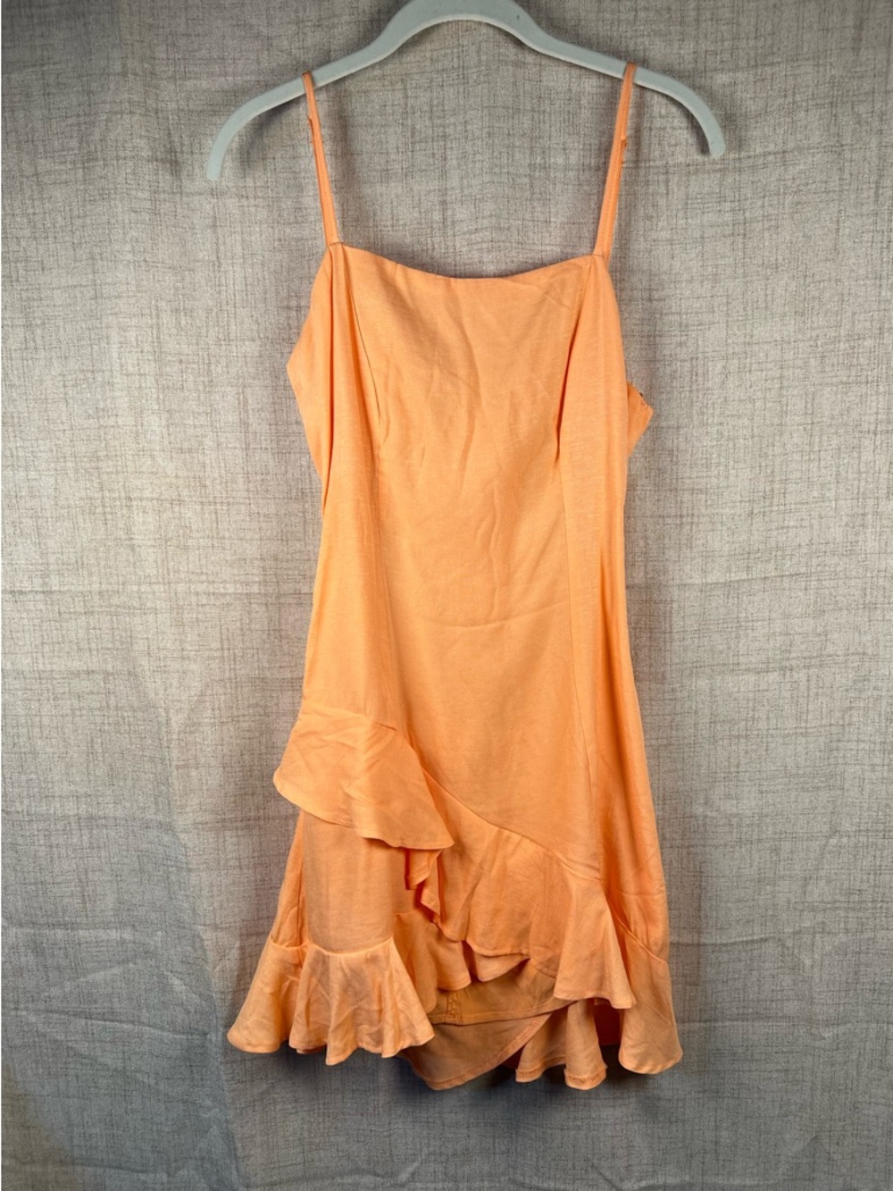 Francesca's Mi Ami Dress Orange Asymmetric Ruffle Hem Open Tie Back NWT Medium
